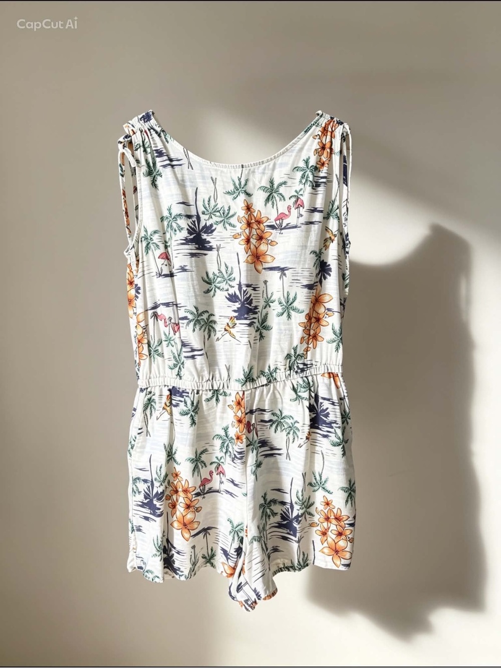 Old Navy White Tropical Floral Romper with Orange Accents